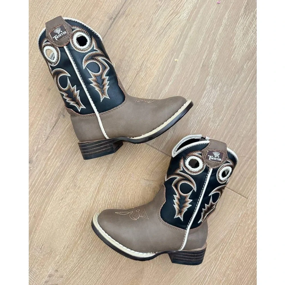 Twister Trace Brown Embroidered Toddler Cowboy Western Boots 7 Side Zip